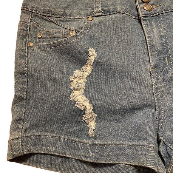 KABA Women’s Distressed, Denim Shorts, Size 7, Medium Blue, Gem Buttons/Zip - Picture 4 of 12